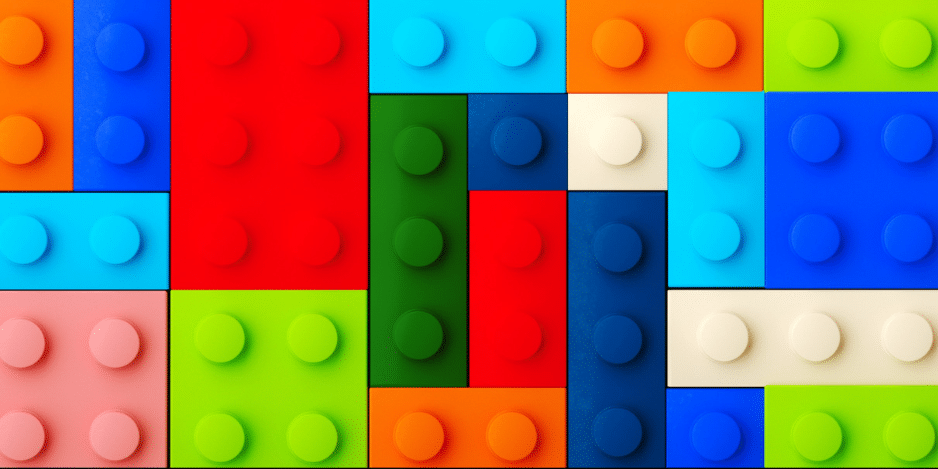 Colorful Legos placed side-by-side.