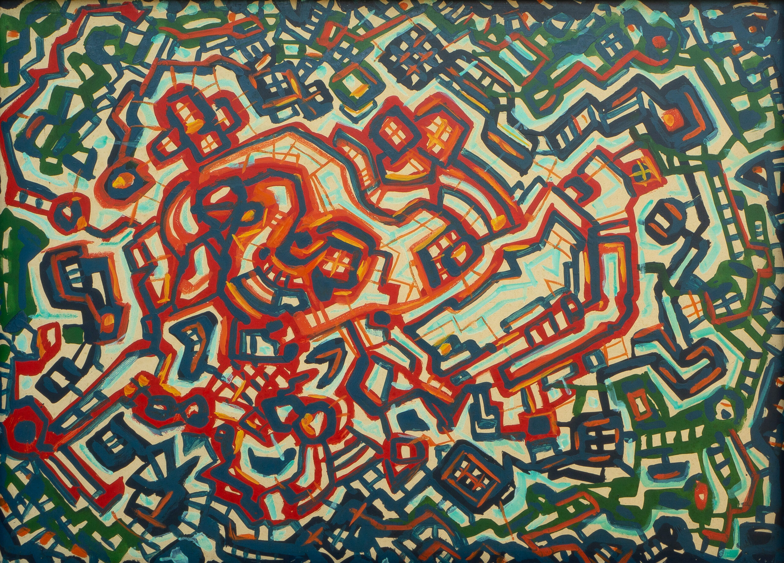 André Smith's painting A Return to Espero which seems to be a bird's eye view of a map with various calculated duochromatic lines.