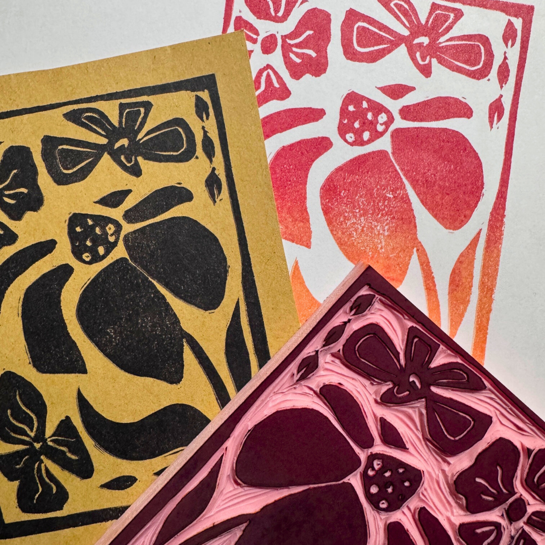 Linocut floral prints