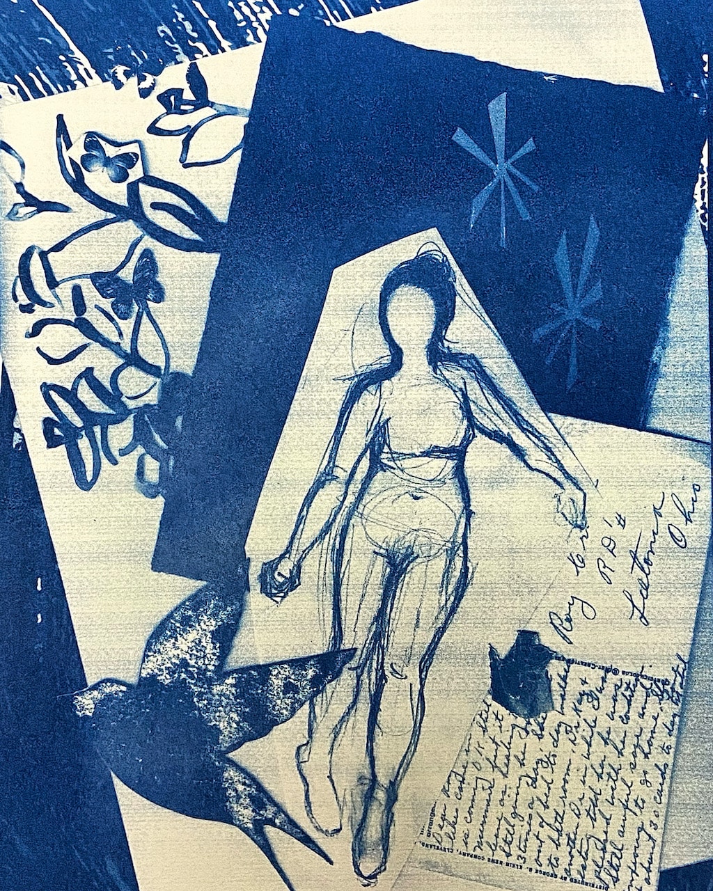 cyanotype by abbey kish with blue ink.